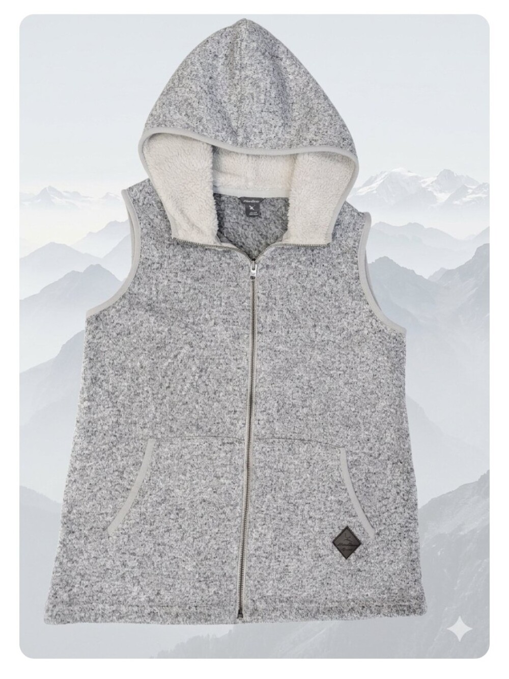 Eddie Bauer Gray Fleece Sherpa Hooded Zip Up Vest Size S